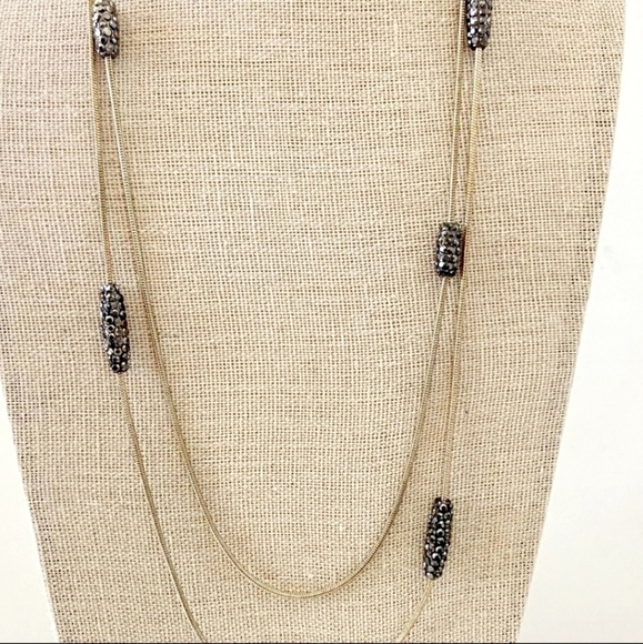 NWT Chico's Wynni Double Strand Gold Tone Necklace w Extention Grey Accents New - Picture 2 of 9